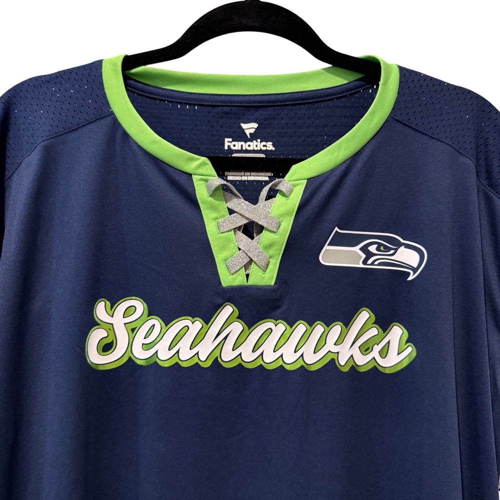 Womens 2XL Seattle Seahawks Wilson #3 Fanatics Jersey Lace-Up T-Shirt - Picture 2 of 7